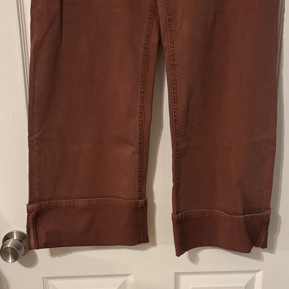 Risen Wide-Leg Cuffed Cropped Jeans-Brown - Picture 3 of 7